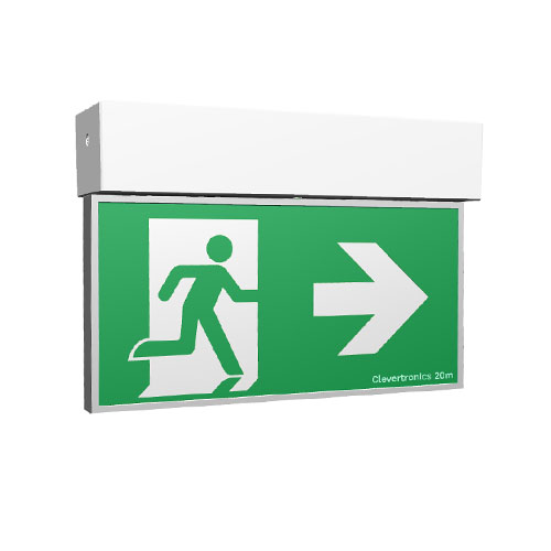 Form 20M Exit, Surface Ceiling Mount, CLP, Zoneworks XT Hive, All Pictograms, Double Sided, Brushed Aluminium Frame